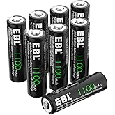 EBL Baterías recargables AA, 1.2 V 1100 mAh de alta capacidad Ni-CD AA batería para luces solares de jardín (paquete de 8)