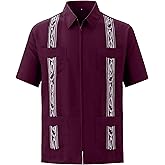Men's Short Sleeve Guayabera Shirts for Men Cuban Zipper Casual Cotton Beach Tops with Pockets