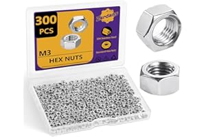 ZERDANS M3 Hex Nuts, 300Pcs Metric 304 Stainless Steel Metal M3-0.5mm Hexagonal Nuts Hardware Set for Bolt for Furniture, Automotive, Industry and Construction, Full Thread