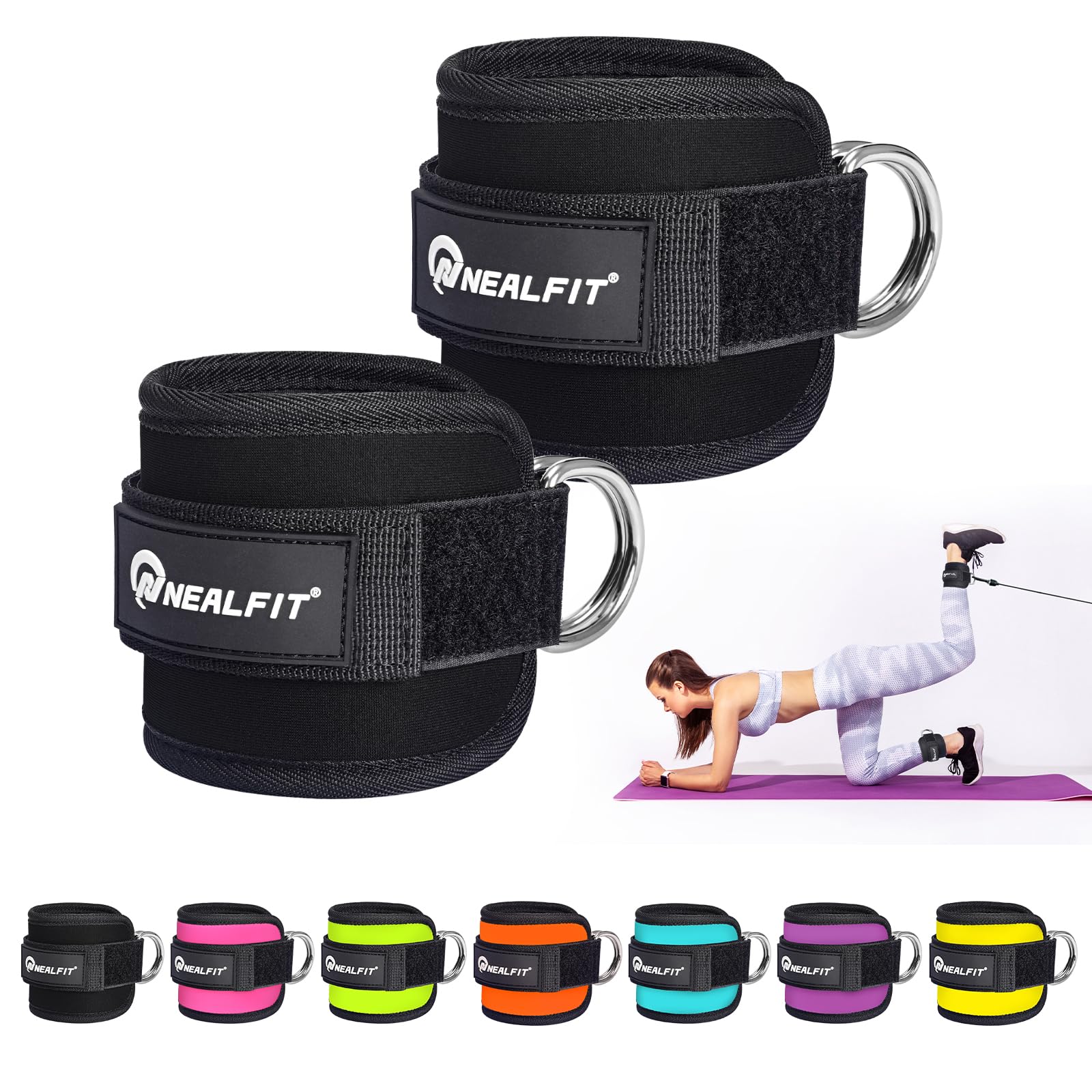 Photo 1 of NEALFIT Ankle Strap for Cable Machine, Gym Ankle Cuff for Kickbacks, Leg Extensions, Glute Workouts, Booty Hip Abductors Exercise for Women and Men (Black, Pair)