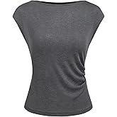 CIDER Womens Tops Short Sleeve Ruched Tee Solid Boat Neck Slim Fit Top Trendy Going Out Casual Basic