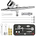 Gohelper Airbrush Kit, Dual-Action Airbrush Gun with 02mm, 0.3mm 0.5mm Nozzle Needles Cleaning Kit Air Brushes for Painting, 