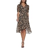 Tommy Hilfiger Womens V Neck Faux Wrap Midi Dress