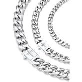 ChainsHouse Mens Cuban Link Chain Necklace 6/9/12mm, 18-30inch, Stainless Steel/Black/Gold Plated with Blinged Out Cross Clasp, Hip Hop Chunky Jewelry for Men