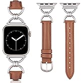 Wearlizer Leather Band Compatible with Apple Watch Bands Women 41/40/38/42/44/45/46/49mm, Dressy Fancy Slim Thin Strap with Designer D-Shape Buckle for iWatch Series 11 10 9 8 7 6 5 4 3 SE/Ultra 3 2 1