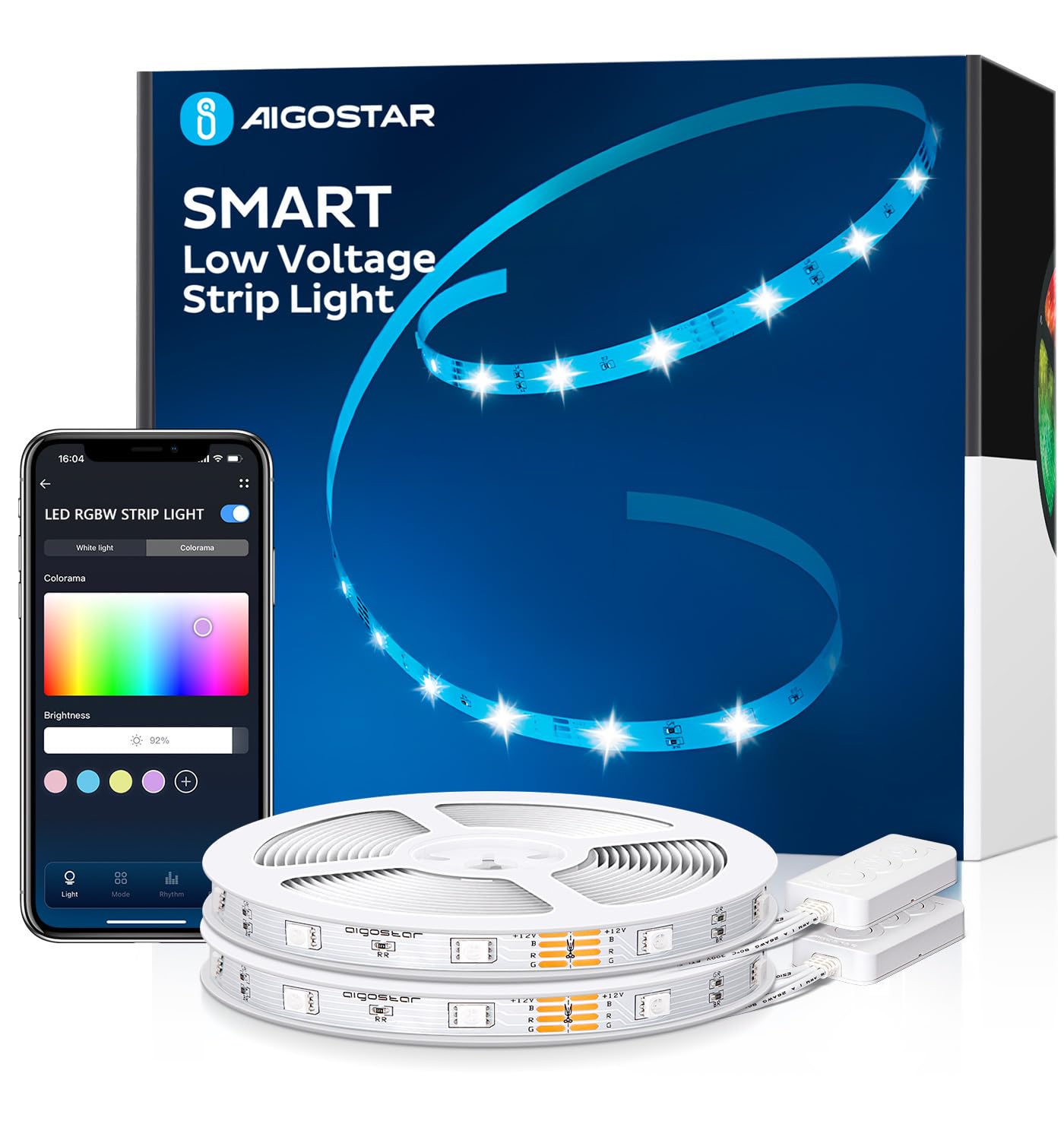 Aigostar Alexa RGB Led Strip Light 10m Plug in led Strip Lights with Music Sync Mode Work with Smart WiFi App Control & Remote Led Lights for Bedroom Party TV Living Room 2 Rolls of 5m with 2 Set — image 1