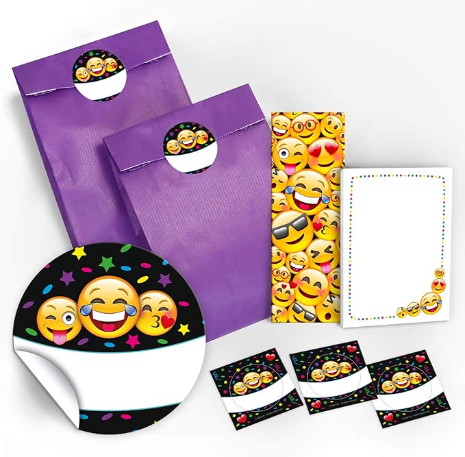 Mitgebsel Kindergeburtstag 12 Geschenktüten + 12 Aufkleber + 12 Lesezeichen + 12 Mini-Notizblöcke / Gastgeschenk für Kinder M