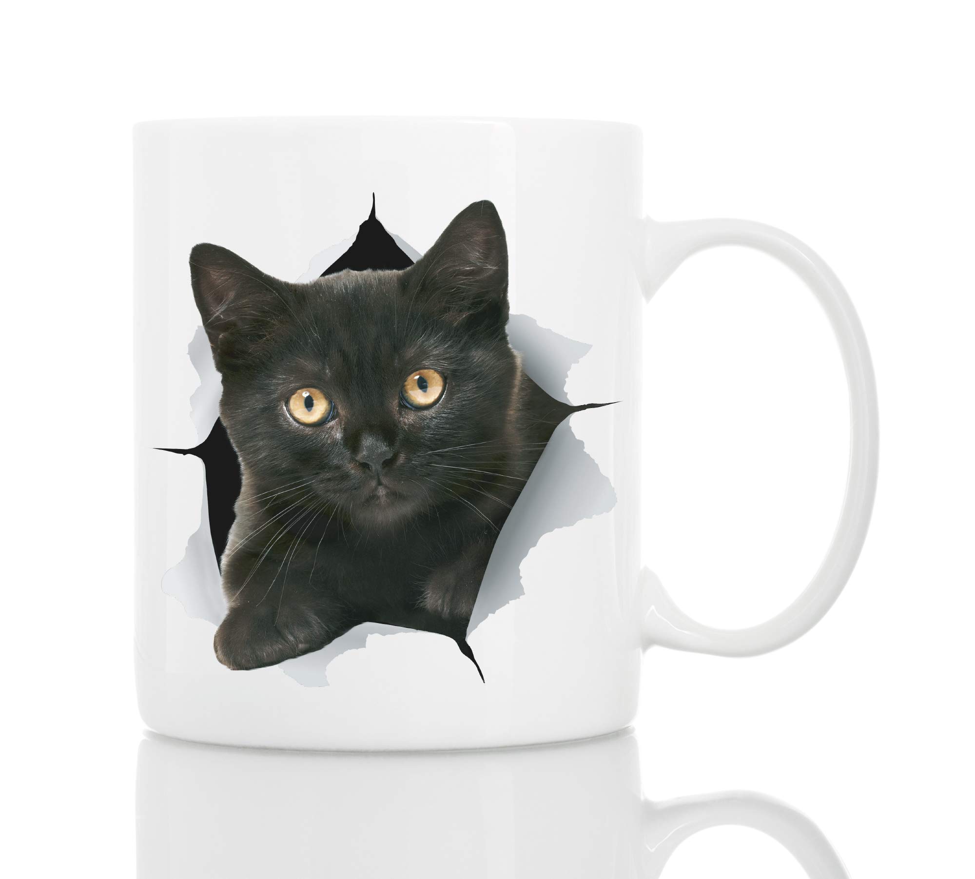 Funny Black Kitten Coffee Mug - Ceramic Funny Cat Mug - Perfect Cat Lover Gift - Cute Novelty Coffee Mug Present - Great Birthday or Christmas Surprise for Friend or Coworker, Men and Women (11oz)