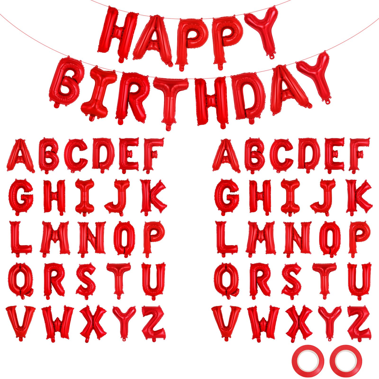 Photo 1 of 65 Pcs Red Happy Birthday Balloons and 2 Sets A-Z Letters Foil Balloons, 16 Inch Personalized Name Happy Birthday Banners for Wedding Baby Shower Anniversary Party Decorations (Red)