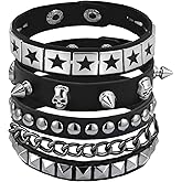 EYEOO 3 Pcs Sipke Bracelet Emo Bracelets Y2K Punk Bracelets for Women Men Goth Accessories Rock Leather Studded Gothic Spike Cuff Bracelet Set 80s Rocker Outfit Punk Jewelry Adjustable Wrap Wrist Cuff