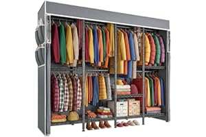 Raybee Clothes Rack with Cover,1100 LBS,Clothing Racks for Hanging with 10 Shelves& 7 Rods,Portable Closet Heavy Duty,Adjustable,Freestanding Garment Rack,Black,75.8" W x 17.7" D x 76.9" H