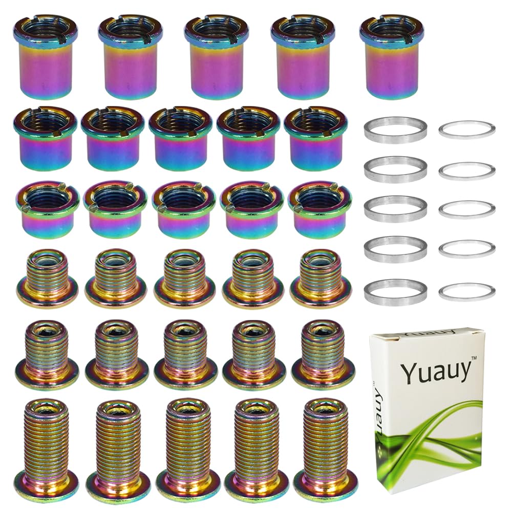Yuauy 5 pcs for each Single/Double/Triple Chainring Bolts Screws Disc Crankset Nuts Chainwheel Colorful + 10 pcs Washers Fit for Road Bike Mountain Bike MTB (25 pcs)
