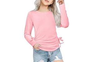 Arshiner Girls Long Sleeve Shirts Ruched Knot Side Tunic Blouse Tee Tops