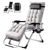 VINGLI Padded Zero Gravity Chair, Lounge Chair with Removable Cushion & Tray, Folding Reclining Patio Chairs, Recliner Chair for Lawn,Indoor and Outdoor