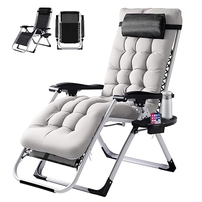 VINGLI Padded Zero Gravity Chair, Lounge Chair with Removable Cushion & Tray， Folding Reclining Patio Chairs， Recliner Chair for Lawn，Indoor and Outdoor