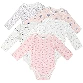 Baby Girls Long-Sleeve Bodysuit,100% Cotton 5 Pack One-Piece Baby Clothes,0-24 Months Soft Baby Girls Rompers