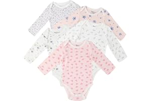 MINICOCO Baby Girls Long-Sleeve Bodysuit,100% Cotton 5 Pack One-Piece Baby Clothes,0-24 Months Soft Baby Girls Rompers