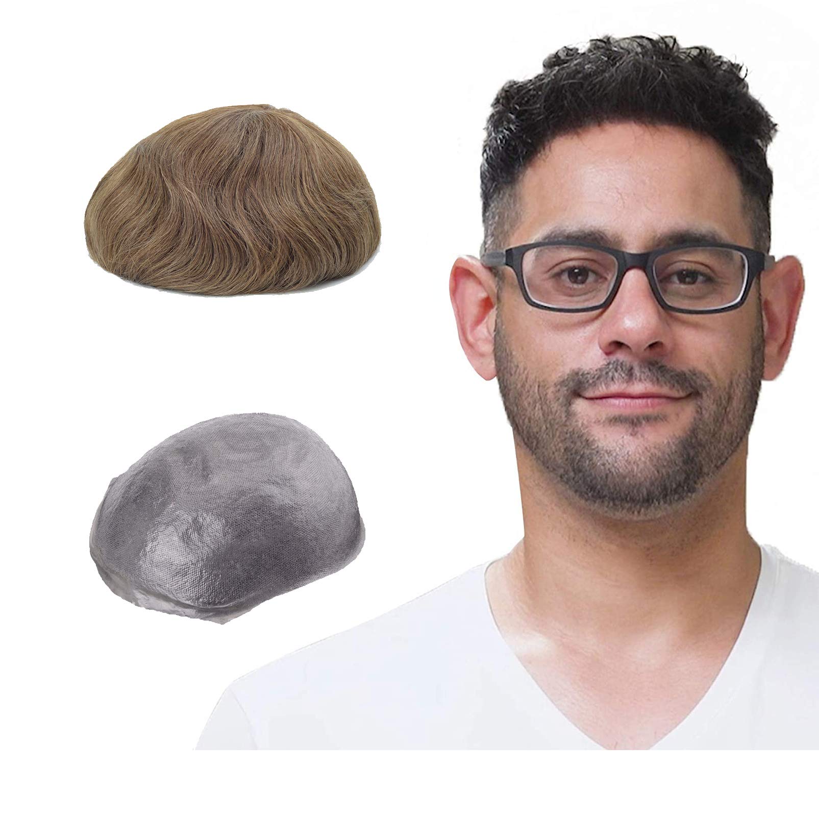 Lordhair Toupee Hairpiece for Men, 0.06mm Thin Skin V-looped Human Hair 8x10 Inch Light Medium Density Hair Replacement System