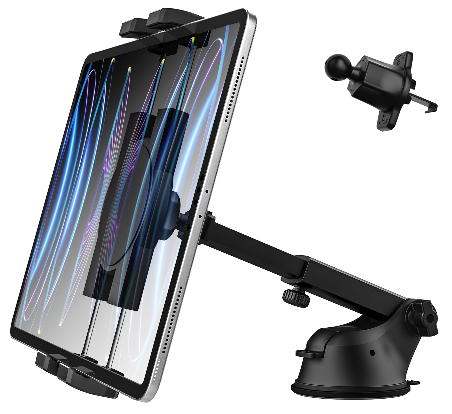 woleyi Tablet Car Holder Dashboard Vent, 3-in-1 Universal Car Air Vent Windshield Dash Tablet Mount with Suction for iPad Pro 12.9 Air Mini, Galaxy Tabs, iPhone Series, 4-13" Phones & Tablets