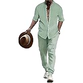 BORBOON Men's 2 Pieces Set Long Sleeve Outfit Yoga Shirt Casual Pants With Pockets Summer Yoga Outfits