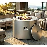 Mazatzal 32 Inch Round Propane Fire Pit Table, Gray | 50,000 BTU, CSA Certified, Alloy Steel, with Waterproof Cover, Lava Rocks, for Patio, Deck, Backyard