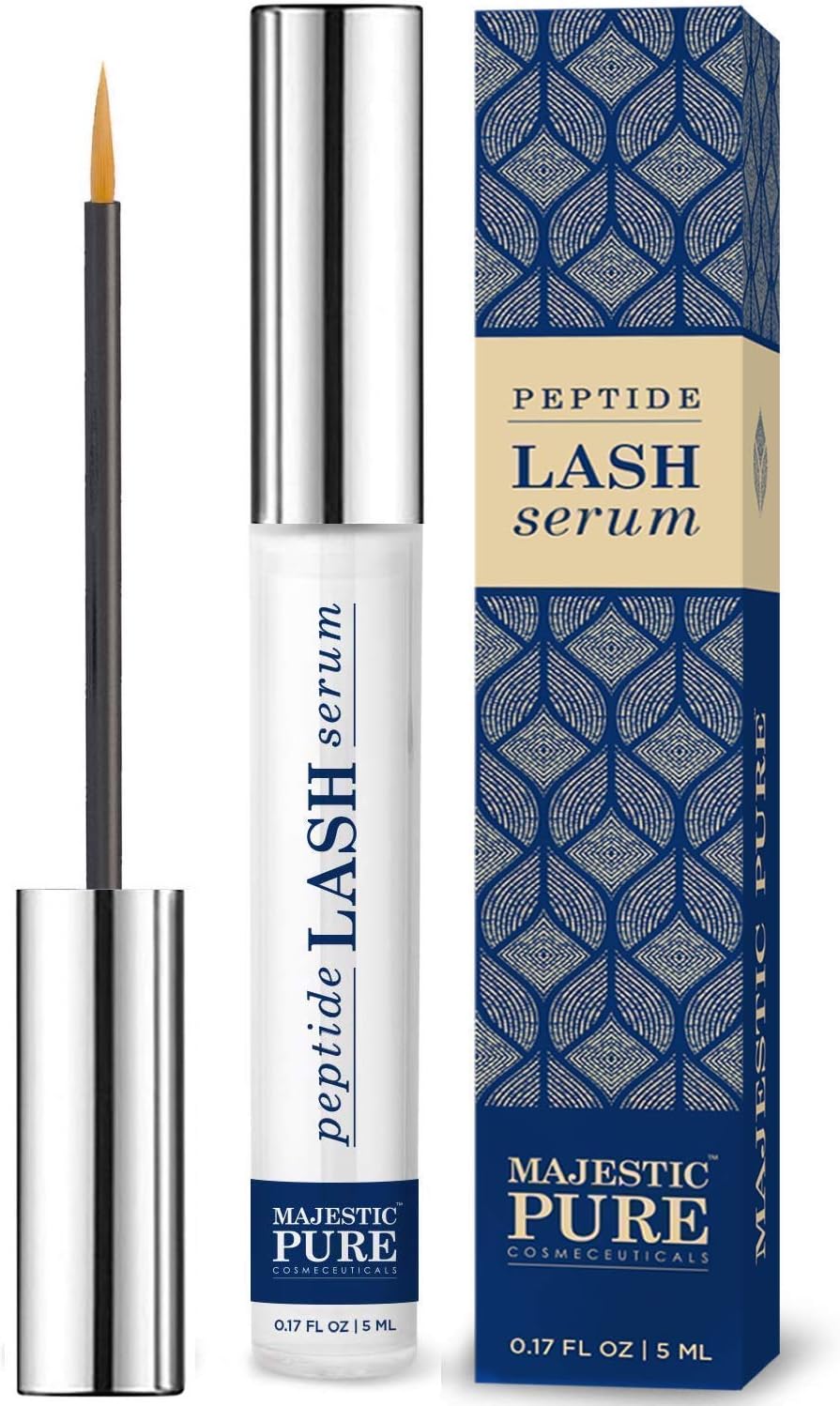 Eyelash Growth Serum for Eyelashes and Eyebrows by Majestic Pure - Revolutionary Peptide-based Eyelash Serum Grow Longer, Fuller and Thicker lashes and brows - Lash Boost & Eyebrow Growth Serum - 5 ml