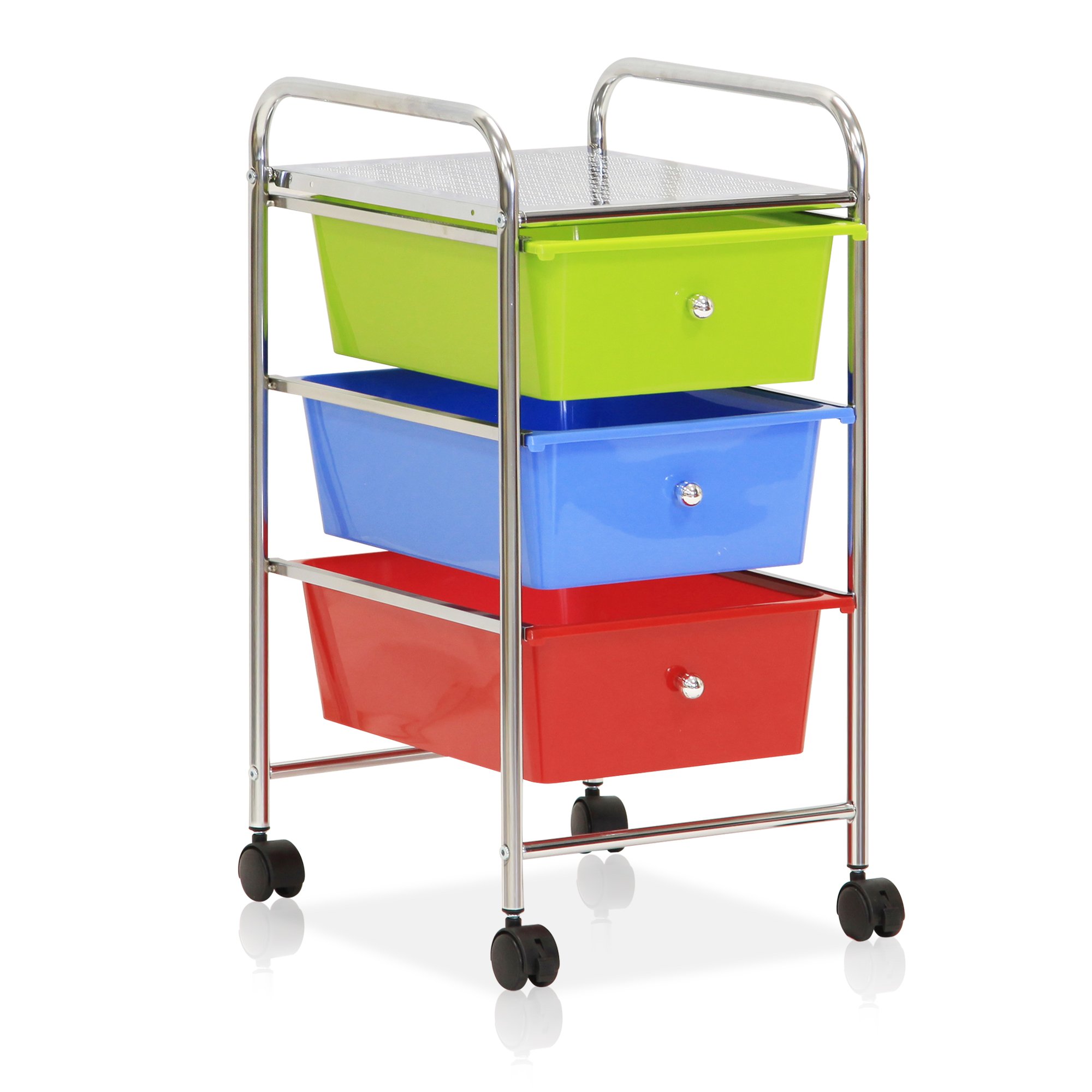 FURINNO Storage Carts, Metal, Green/Blue/Red, one size
