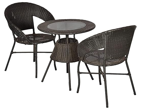 FurniFuture A-Grade Indian Made Outdoor Furniture Set with Glass Top - (Mocha Brown) (2