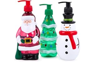 Simple Pleasures Snowman, Santa & Christmas Tree 3 Pack: Holiday Apple, Balsam Fir & Snow Scented Decorative Refillable Soap Dispensers for Kitchen Countertops and Bathroom Sinks