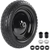 HQPASFY 14.5" Flat Free Tire 4.80/4.00-8 Wheelbarrow Tire and Wheel, 3" Centered Hub, 5/8" & 3/4" Bearings Replacement for Wheelbarrows, Garden Carts, Dump Carts, Lawn Equipment