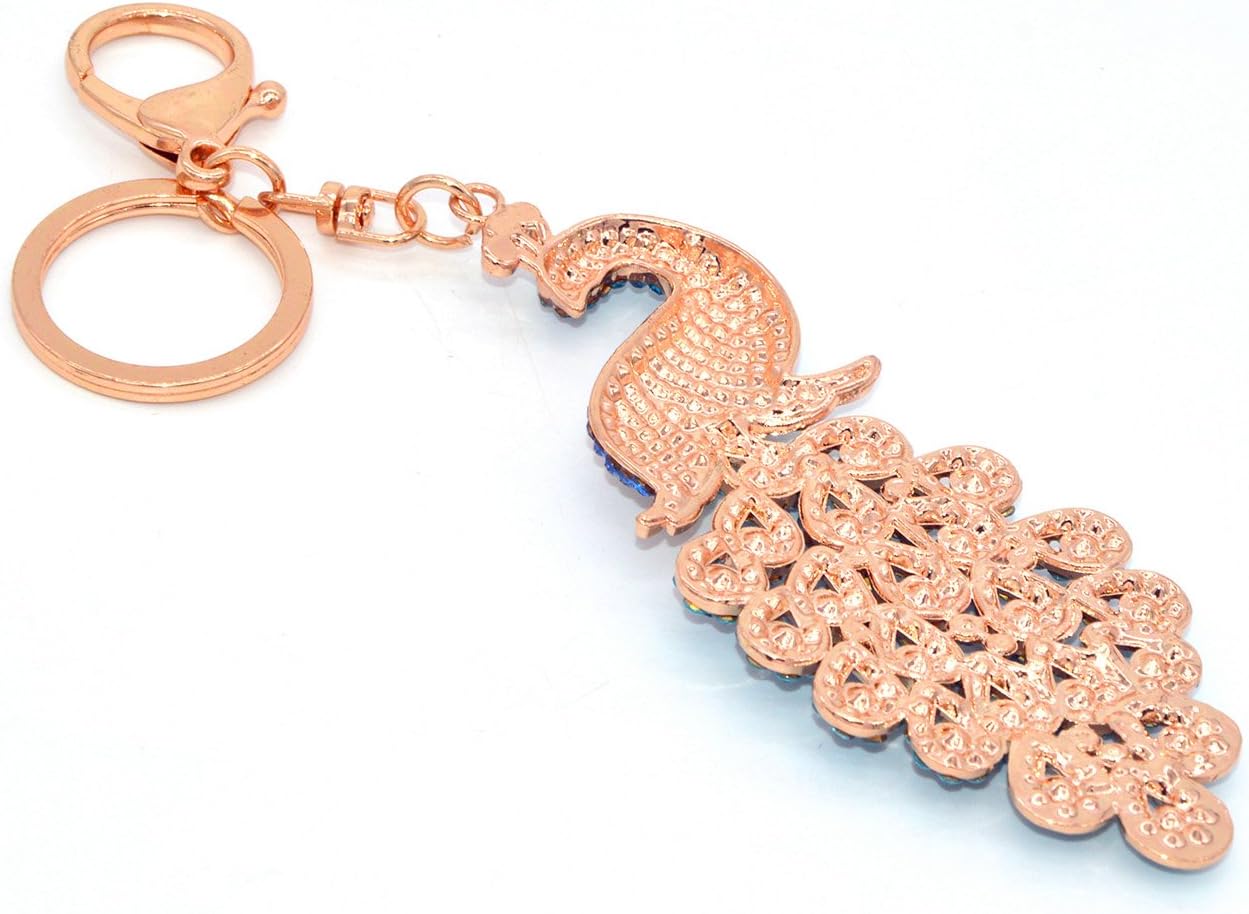 Peacock Metal Bling Crystals Rhinestone Keychain Alloy Keyring Keyfob Charm for Handbags Sky Blue, 11.5cm(length) - Image 5