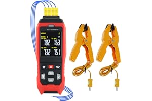 Thermocouple Thermometer Data Logger Digital K/J/T Type Thermometer 4 Channels with 2 Temperature Clamp, Real-Time Data Loggi