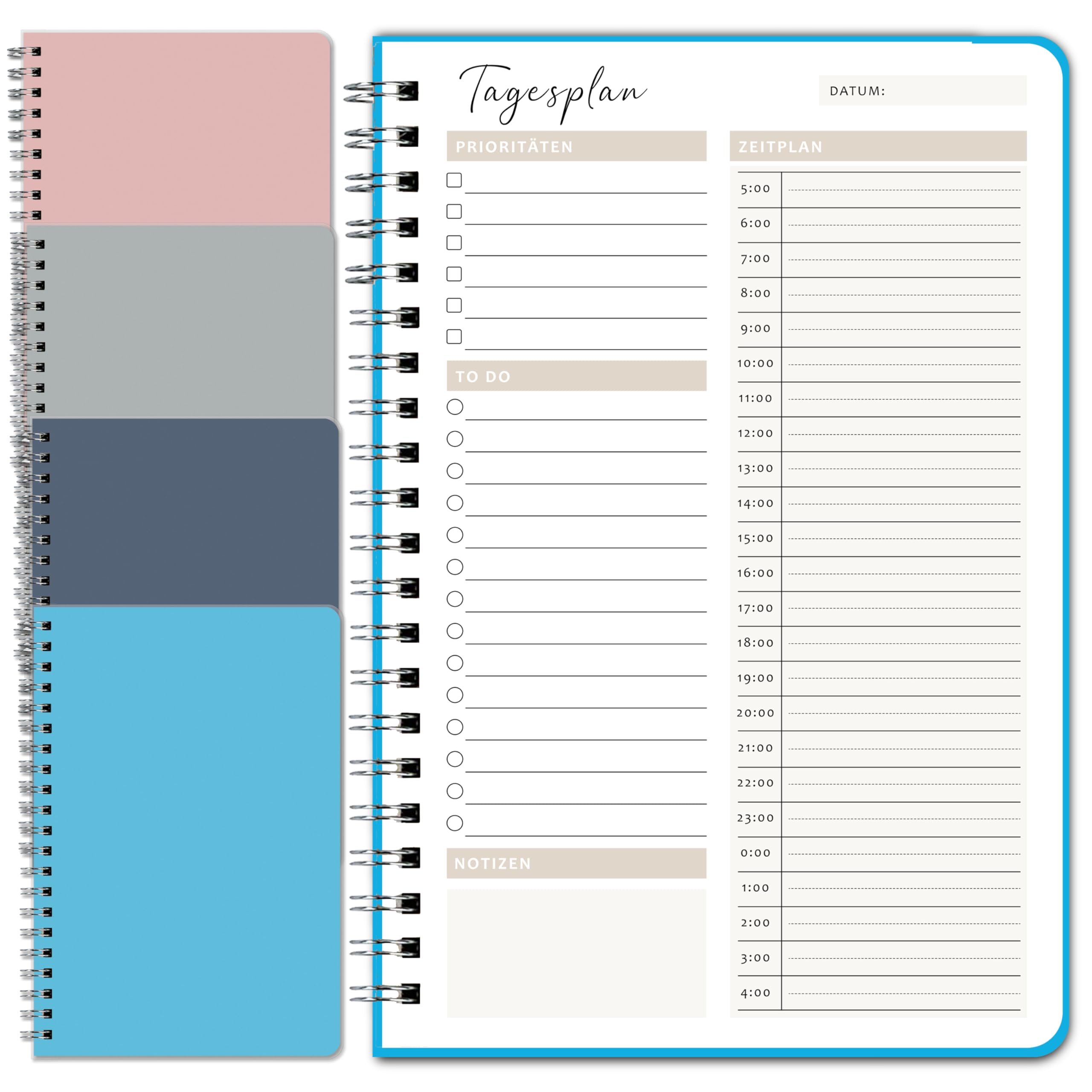 BIROYAL Pack of 4 Undated Daily Planner, 400 Pages Diary Time Management with Times, To Do List, Daily Planner Spiral Pad, To Do Lists Book, Notepads Diary Notebook