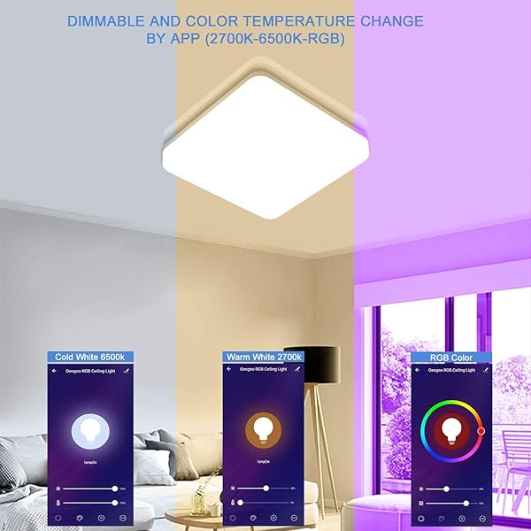 Oeegoo Wifi LED Deckenleuchte Dimmbar Smart LED Deckenlampe RGB Farbwechsel 15W LED Deckenleuchte Alexa Google Home kompatibel App  Sprachsteuerung IP54 wasserdichte Badlampe Wohnzimmerlampe