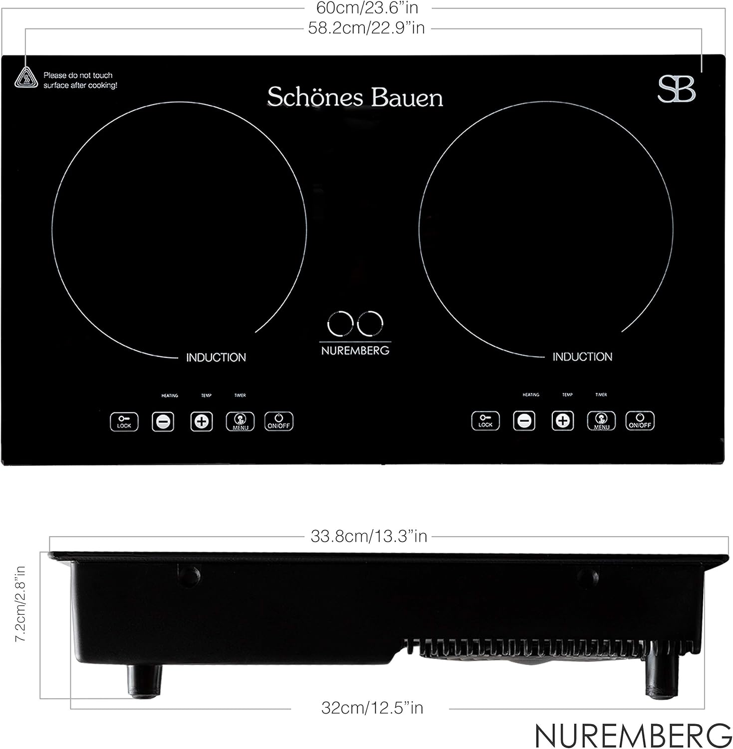 Schönes Bauen Nuremberg 1600W Induction Cooktop Built-In or Portable Double Induction Burner Plate. 120V Electric Stove For Cooking 27 inches: Kitchen & Dining