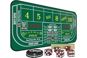 iEsstros Craps Mat 70" x 35" Craps Table Top Set Craps Table Mat Craps Table Top Mat with 5 Casino Dice Casino Craps ON/Off Poker Button Storage Bag Craps Game Layout-Green