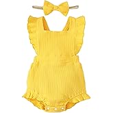 Fullfamous Baby Girl Ruffled Jumpsuit and Headband Set