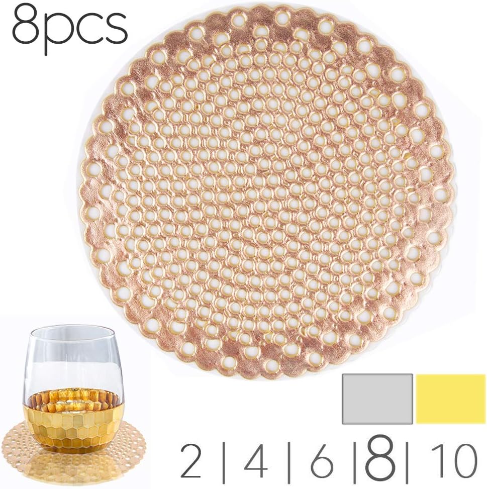 MANGATA Gold Coasters Round Set, Heat Resistant Cup Mats for Drinks Glass, Tea Cups, Coffee Mugs (Non-Slip,8 Sets)