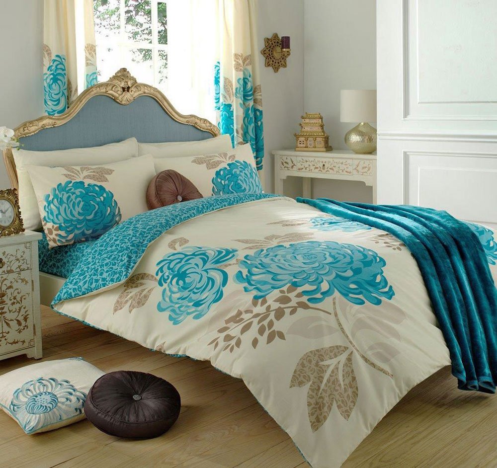 TEAL & NATURAL FLOWER PRINT DUVET SETS (superking) Amazon.co.uk