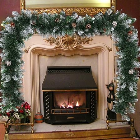 Decorazioni Natalizie Per Camino.Windyeu 2 7 Metri Ghirlanda Artificiale Verde Lunga Di Natale Con Neve E Pigne Decorazioni Natalizie Per Camino Porta Parete Scale 2 7 M Pigne Con Neve Amazon It Casa E Cucina