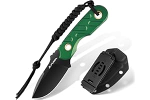 FLISSA Fixed Blade Knife, 7 Inch Full Tang Hunting Knife with Kydex Sheath and Emergency Rope for Tactical, Survival, Camping, Hiking(Green)