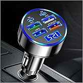 6 Port Fast Car Charger with PD+QC3.0+Super+3.1A,USB Cigarette Lighter Adapter with LED Monitor,Universal 12V/24V Car USB Cha