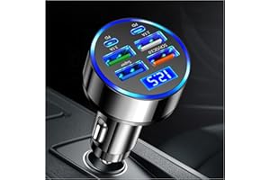 6 Port Fast Car Charger with PD+QC3.0+Super+3.1A,USB Cigarette Lighter Adapter with LED Monitor,Universal 12V/24V Car USB Cha