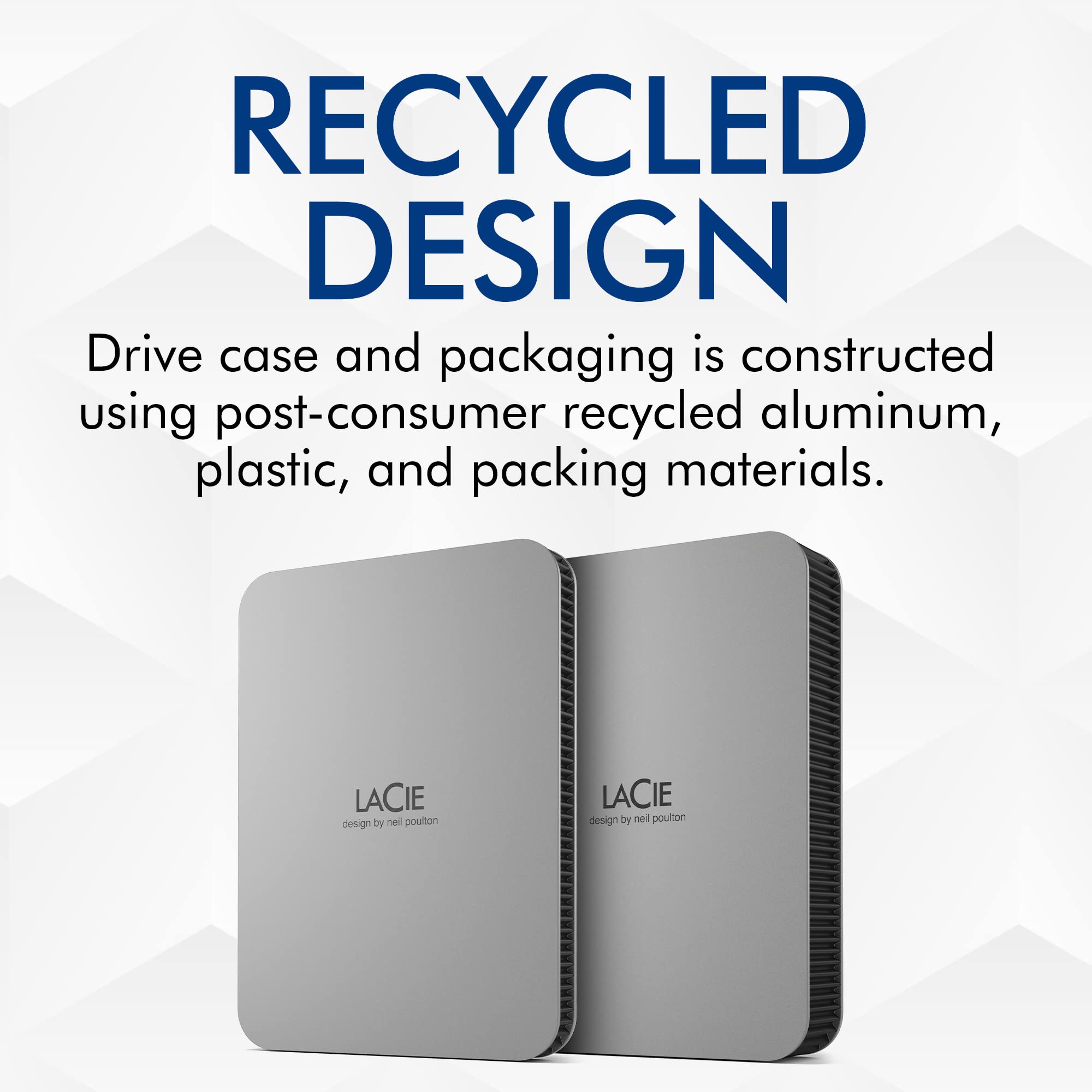 LaCie Mobile Drive 1TB, Draagbare Externe harde schijf, voor pc en Mac,USB-C 3.2, gerecyclede materialen, inclusief Adobe All Apps, Zilver, Data Rescue Service (STLP1000400)