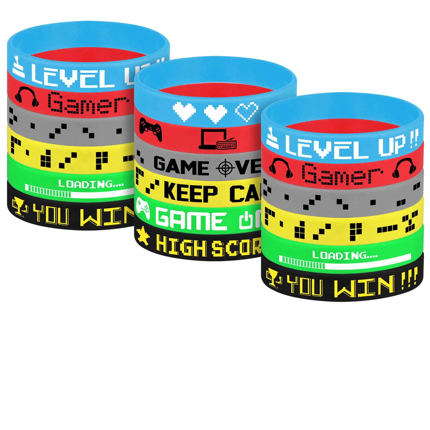 TUPARKA 18 Pcs Video Game Wristbands Rubber Bracelet Game Party Wristbands Supplies for Birthday Party Baby Shower Party Favors, 6 Styles