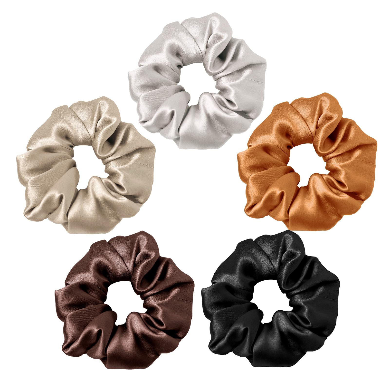 LILYSILK Women's 100% Silk Hair Scrunchies Ladies Elastic Hair Tie Bobbles Ponytail Holders for All Hair Type and Conditions and Preventing Hair Frizz Breakage Loss,5pcs — image 1