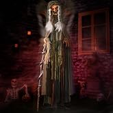 Halloween Animatronics Decorations 69" Scary Witch, Animated Talking Witch Decoration with Sound Activated, Creepy Voice, Horror Move, Light-Up Eyes, Haunted Spooky Prop for Indoor, Outdoor