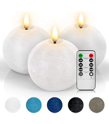 CVHOMEDECO Moon Sphere Wax LED Candle - 5" Diameter Dancing Flame, Timer & Remote