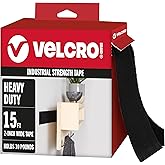 VELCRO Brand Heavy Duty Tape with Adhesive | 15 Ft x 2 In | Holds 10 lbs, Black | Industrial Strength Roll, Cut Strips to Length | Strong Hold for Indoor or Outdoor Use, 15ft x 2in