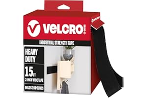 VELCRO Brand Heavy Duty Tape with Adhesive | 15 Ft x 2 In | Holds 10 lbs, Black | Industrial Strength Roll, Cut Strips to Len